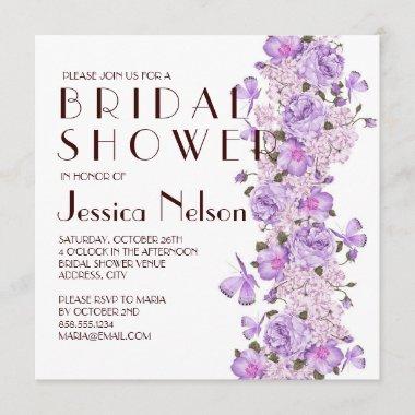 Butterfly Lavender Floral Garden Bridal Shower Invitations