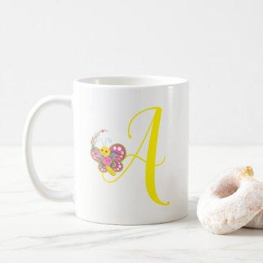 Butterfly Letter A Floral Mug