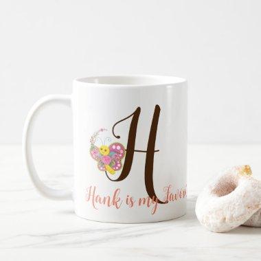 Butterfly Letter H Floral Mug