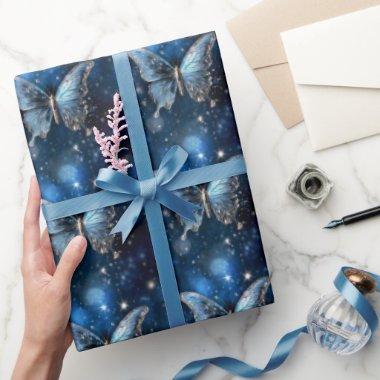Butterfly magical blue enchanted whimsical fantasy wrapping paper