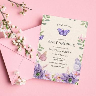 Butterfly on The Way Spring Garden Baby Shower Invitations