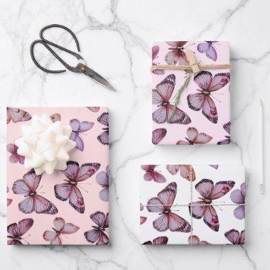 Butterfly Pattern Watercolor Elegant Pretty Gift Wrapping Paper Sheets