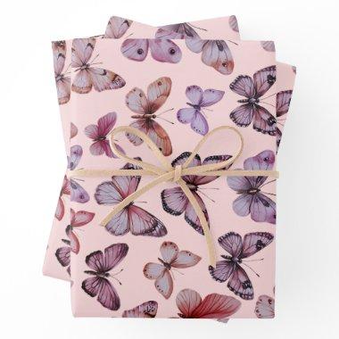 Butterfly Pattern Watercolor Elegant Pretty Gift Wrapping Paper Sheets