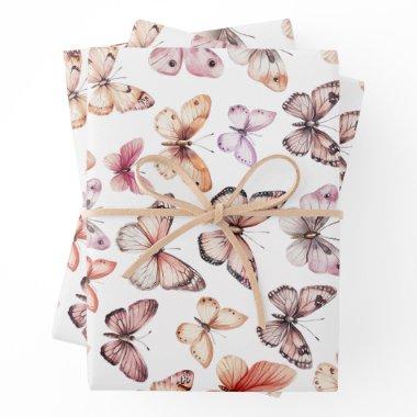 Butterfly Pattern Watercolor Elegant Pretty Gift Wrapping Paper Sheets