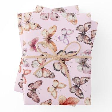Butterfly Pattern Watercolor Elegant Pretty Gift Wrapping Paper Sheets