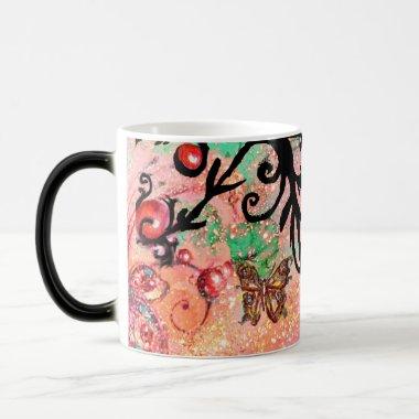 BUTTERFLY PINK SPARKLES, BLACK FLORAL MONOGRAM, MAGIC MUG