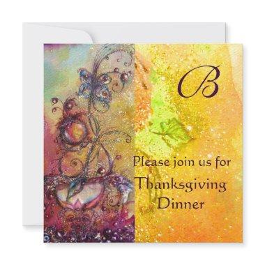 BUTTERFLY PLANT MONOGRAM Thanksgiving Dinner Felt Invitations