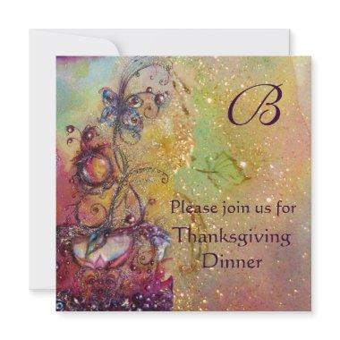 BUTTERFLY PLANT MONOGRAM Thanksgiving Dinner Pearl Invitations