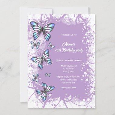 Butterfly purple mother of pearl elegant winter Invitations