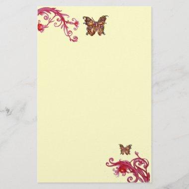 BUTTERFLY , red pink cream Stationery