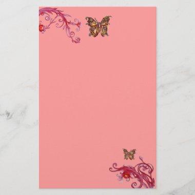 BUTTERFLY , red pink Stationery