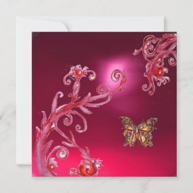 BUTTERFLY RED RUBY bright pink Invitations
