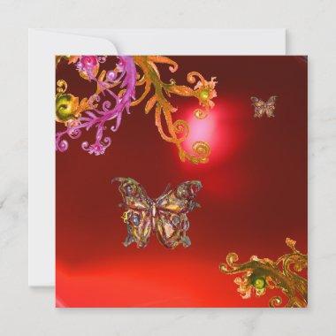 BUTTERFLY RED RUBY , bright pink yellow brown Invitations