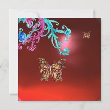 BUTTERFLY RUBY ,blue bright pink red Invitations
