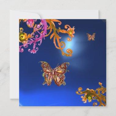 BUTTERFLY SAPPHIRE BLUE, bright pink yellow brown Invitations