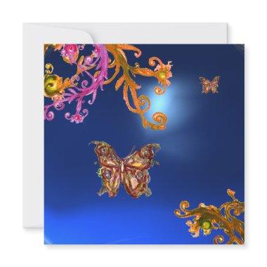 BUTTERFLY SAPPHIRE BLUE, bright pink yellow brown Invitations