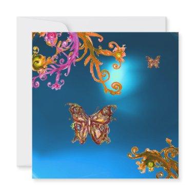 BUTTERFLY SAPPHIRE BLUE, bright pink yellow brown Invitations