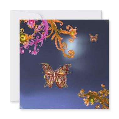 BUTTERFLY TOPAZ BLUE, bright pink orange brown Invitations