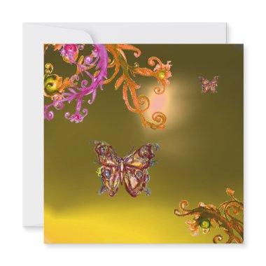 BUTTERFLY TOPAZ YELLOW, bright pink orange brown Invitations