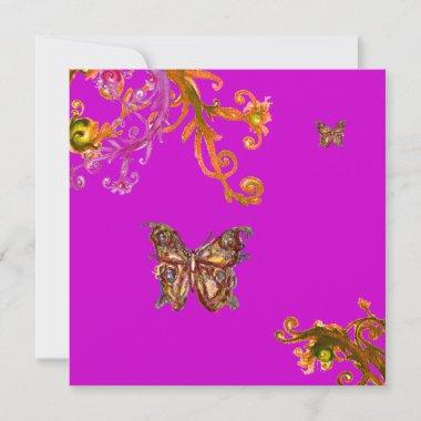 BUTTERFLY ,YELLOW FLORAL SWIRLS pink purple violet Invitations