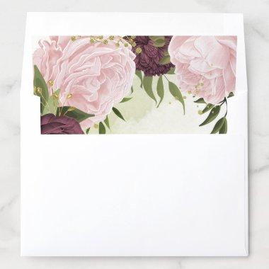 cabernet pink flowers green leaves wedding envelope liner