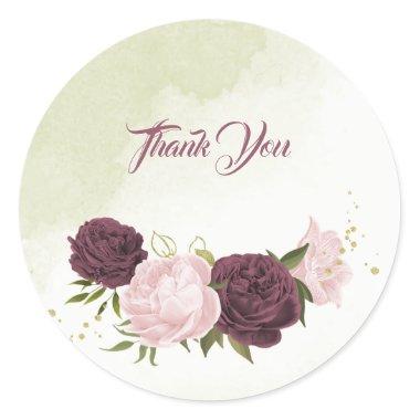 cabernet pink flowers greenery wedding classic round sticker
