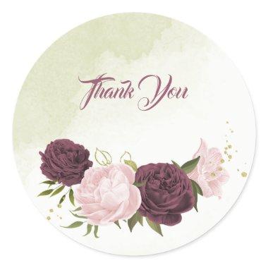 cabernet pink flowers greenery wedding classic round sticker