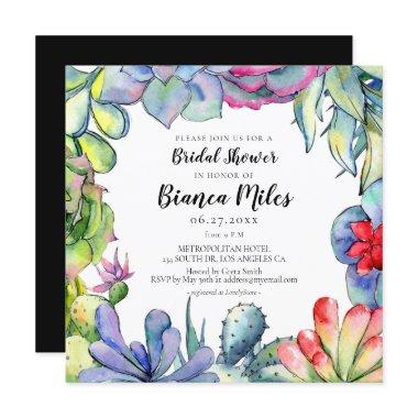 Cacti and succulents watercolor Bridal shower Invitations