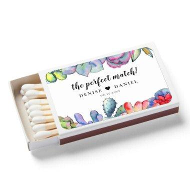 Cacti and succulents watercolor wedding favors matchboxes