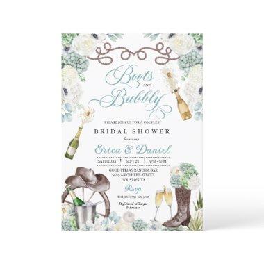 Cacti Floral Western Boots & Bubbly Bridal Shower Invitations