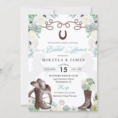 Cacti Floral Western Cowboy Boots Bridal Shower Invitations