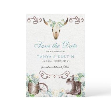 Cacti Floral Western Rustic Skull Save The Date In