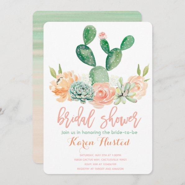 Cactus Bridal Shower Invitations Succulent Pink