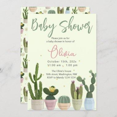Cactus Fiesta Baby Shower Invitations