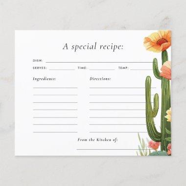Cactus Fiesta Floral Bridal Shower Recipe Invitations