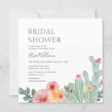 Cactus Floral Bridal Shower Invitations