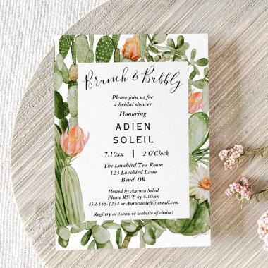 Cactus Floral Brunch And Bubbly Bridal Shower Invitations