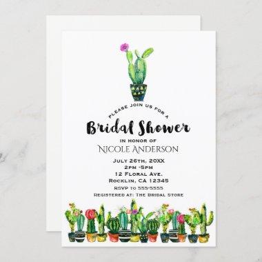 Cactus Floral Rustic Southwestern Bridal Shower Invitations