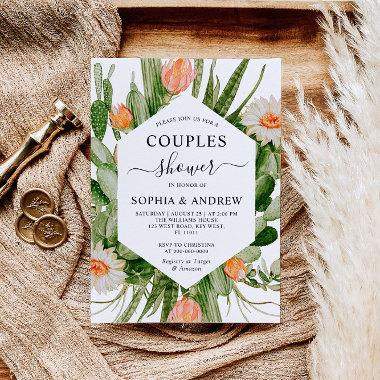 Cactus Flowers Frame Couples Shower Invitations