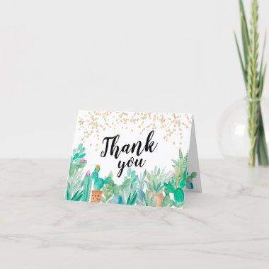 Cactus gold glitter watercolor thank you shower
