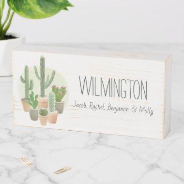 Cactus Plants Custom Family Name Home Decor Wooden Box Sign