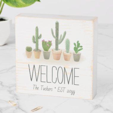 Cactus Plants Watercolor Welcome Home Decor Wooden Box Sign