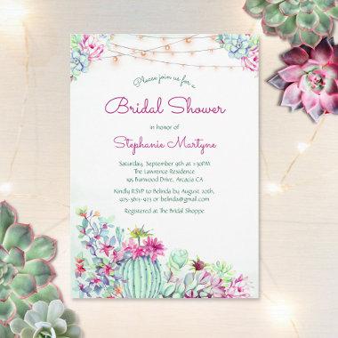 Cactus Succulent String Lights Bridal Shower Invitations