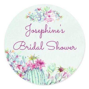 Cactus Succulent Watercolor Floral Bridal Shower Classic Round Sticker