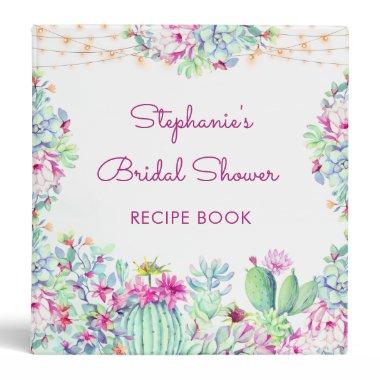 Cactus Succulents Lights Bridal Shower Recipe 3 Ring Binder