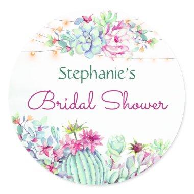 Cactus Succulents String Lights Bridal Shower Classic Round Sticker