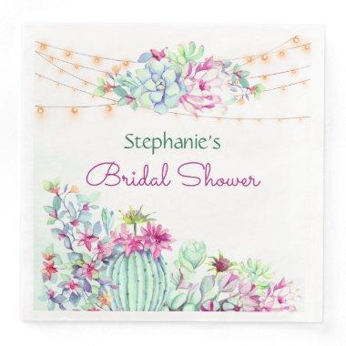 Cactus Succulents String Lights Bridal Shower Paper Dinner Napkins