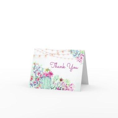 Cactus Succulents String Lights Bridal Shower Thank You Invitations