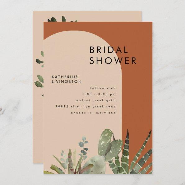 Cactus Terracotta Geometric Bridal Shower Invitations