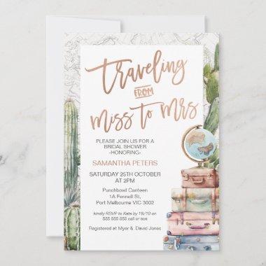 Cactus Traveling Miss to Mrs Bridal Shower Invitations